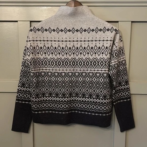 Joie Fair Isle Mock Neck Sweater Super Soft Gray Black Womens Size Medium - Picture 5 of 12